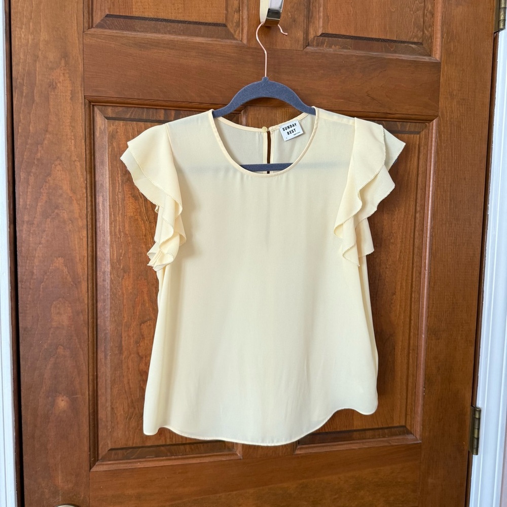 Sunday Best Yellow Flutter Sleeve Ruffled Blouse